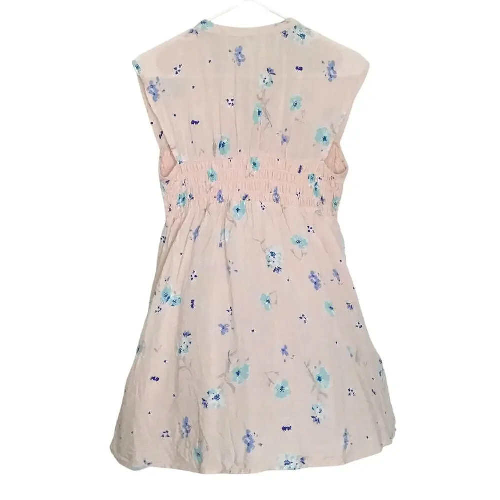 Free People Greatest Day Smocked Floral Mini Pink Dress Sz S